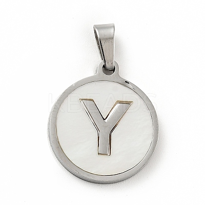 304 Stainless Steel with White Shell Pendants STAS-G268-01Y-P-1