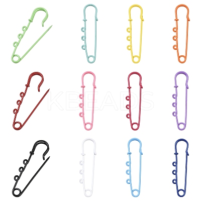12Pcs 12 Colors Spray Painted Iron Brooch Findings IFIN-YW0004-05-1