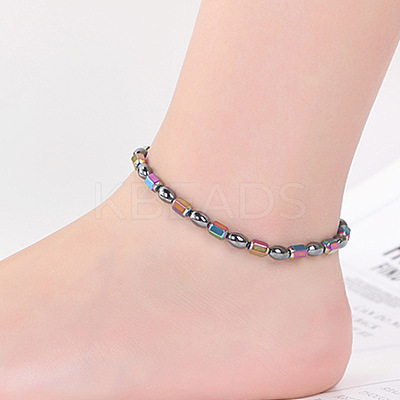 Synthetic Non-magnetic Hematite Oval Hexagonal Column Beaded Stretch Anklets FS-WG276A6-01-1