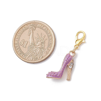 High-heeled Shoes Alloy Enamel & Rhinestone Pendant Decorations HJEW-JM04113-1
