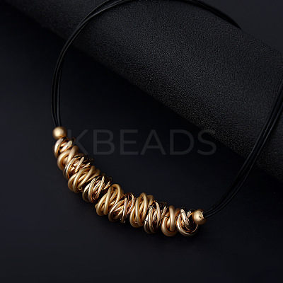 Brass and Iron Multi Ring Pendant Black Waxed Cord Necklaces for Women FS-WG5AD10-01-1