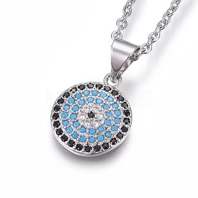 Brass Pave Cubic Zirconia Pendant Necklaces NJEW-L146-02P-1