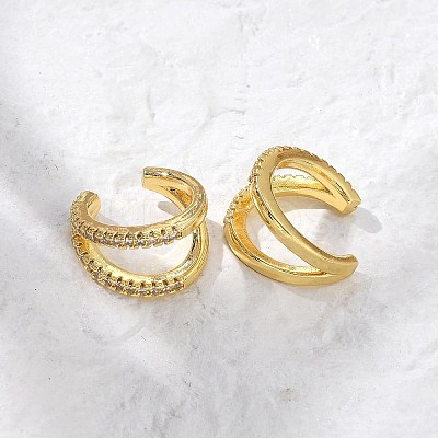 Clear Cubic Zirconia Double Line Cuff Earrings EJEW-R150-14G-1