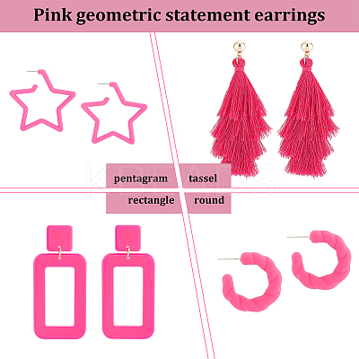 8 Pairs 8 Style Acrylic Hollow Out Rectangle & Tassel Dangle Stud Earrings EJEW-AN0001-93-1