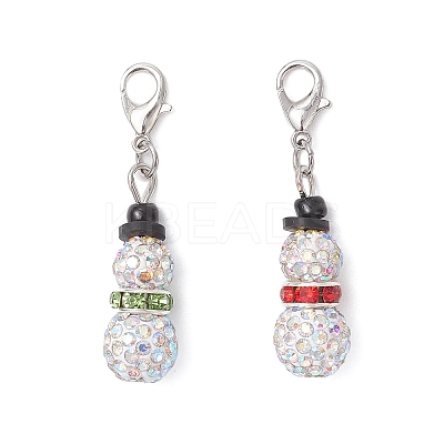 2Pcs Snowman Pave Disco Ball Beads & Brass Rhinestone Pendant Decorations HJEW-JM04452-1