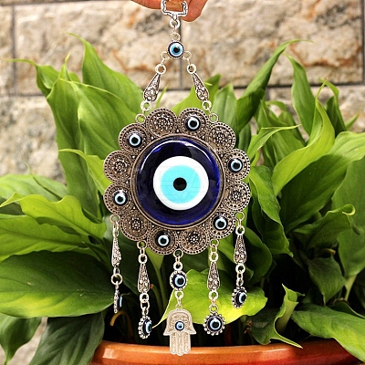 Glass Turkish Blue Evil Eye Blessing Amulet Wall Hanging Decor PW-WG85013-03-1