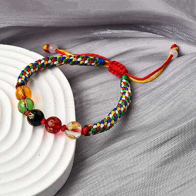 Glass Round Beads Braided Bead Bracelets BJEW-M110-01-1