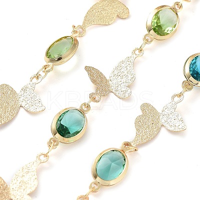 Handmade Brass Oval & Butterfly Link Chains KK-F871-59G-1