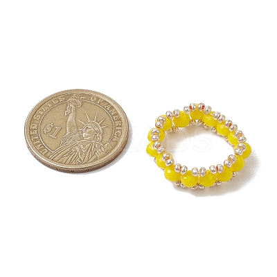 Faceted Rondelle Glass Beaded Stretch Rings for Women RJEW-JR00824-1