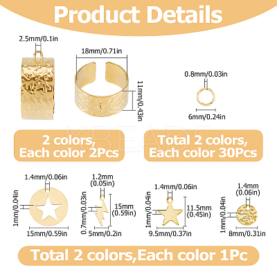 Star & Lightning Charms Stainless Steel Open Cuff Ring DIY Making Kit DIY-FI0001-07-1