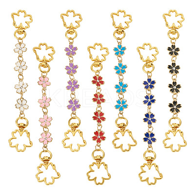 7Pcs 7 Colors Alloy Enamel Flower Link Bag Extension Chains HJEW-TAC0104-1