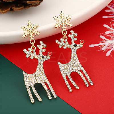 Snowflake with Deer Alloy Enamel Dangle Stud Earrings FS-WGC4262-01-1