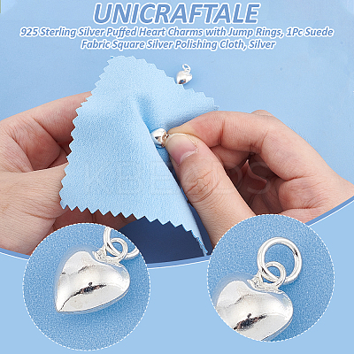 2Pcs 925 Sterling Silver Puffed Heart Charms with Jump Rings STER-UN0001-61S-1