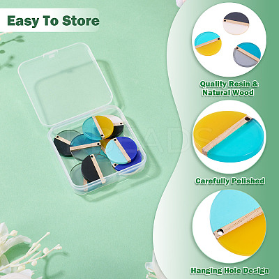 10Pcs 5 Colors Transparent & Opaque Resin & Wood Pendants RESI-TA0004-67-1