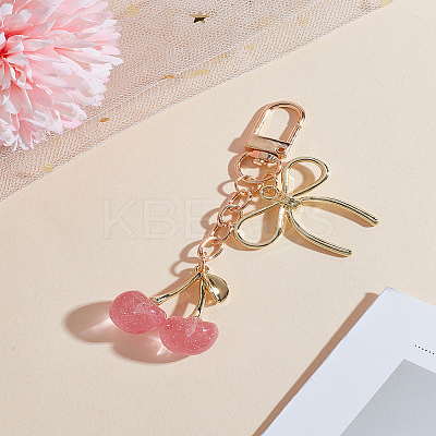 1Pc Cherry & Bowknot Alloy Resin Pendant Decorations HJEW-LP0001-75A-1