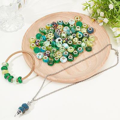 90Pcs 15 Styles Green Series Large Hole Resin European Beads OPDL-SP0001-02-1