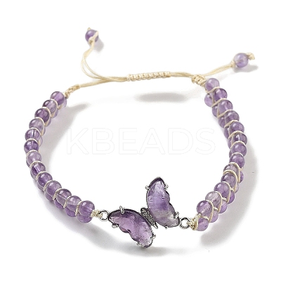 Natural Amethyst Braided Round Bead Bracelets BJEW-K251-06B-1