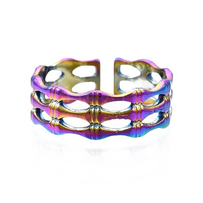 304 Stainless Steel Bamboo Shape Cuff Ring RJEW-N038-091-1