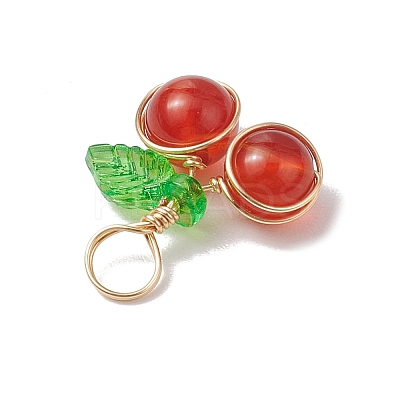 Natural Carnelian(Dyed & Heated) Round Copper Wire Wrapped Pendants PALLOY-JF03312-01-1