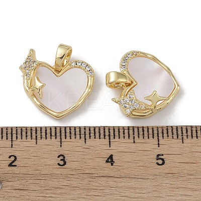 Brass & Shell & Clear Cubic Zirconia Charms KK-G497-16G-1