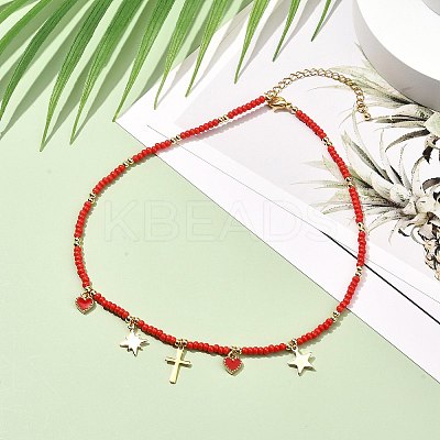 Wing & Cross & Heart & Star Pendant Necklaces for Girl Women NJEW-JN03688-1