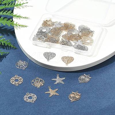 40Pcs 10 Styles Rack Plating Brass Hollow Out Connector Charms KKC-FS0001-03-1