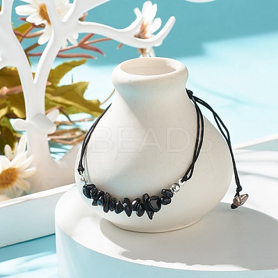 Natural Obsidian Chips Braided Bead Bracelet BJEW-JB08019-08-1