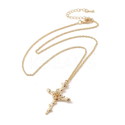 304 Stainless Steel Cross with Flower Pendant Necklaces for Women NJEW-A020-03A-G-1