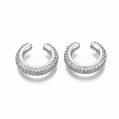 Brass Micro Pave Clear Cubic Zirconia Cuff Earrings EJEW-R114-026P-NF-1