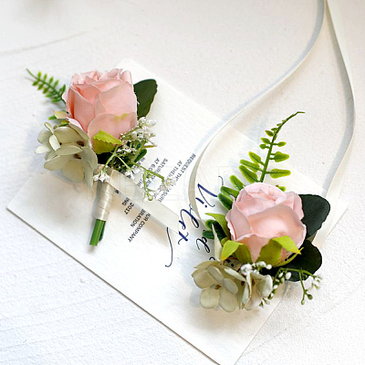 2Pcs 2 Style Silk Cloth Imitation Rose Corsage Boutonniere AJEW-CP0001-61B-1