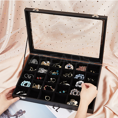 30-Slot Rectangle PU Leather Jewelry Presentation Boxes VBOX-WH0003-18-1