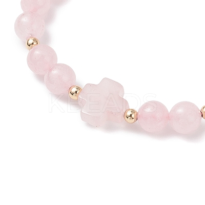Natural Rose Quartz Beaded Braided Bead Bracelets for Women BJEW-JB12212-01-1