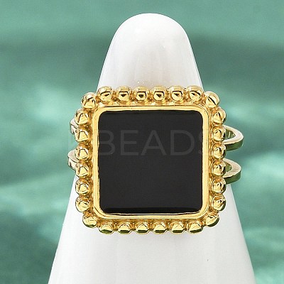 Square 304 Stainless Steel Enamel Finger Rings for Women RJEW-G355-06G-1
