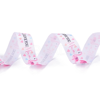 Single Face I Love You & Flamingo Printed Polyester Satin Ribbon LS-OCOR-L044-01A-1
