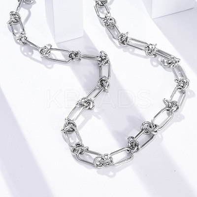 304 Stainless Steel Oval Knot Link Chain Necklaces for Women Men NJEW-P321-02P-1