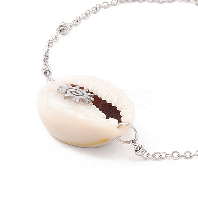 Natural Cowrie Shell Link Bracelet with Satellite Chain for Women STAS-P302-12P-1