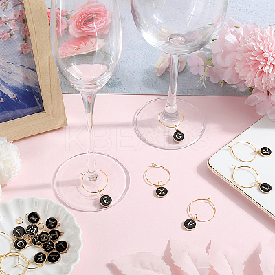 DIY Initial Letter A~Z Alphabet Brass Enamel Wine Glass Charm Rings Making Kits DIY-SC0024-59A-1