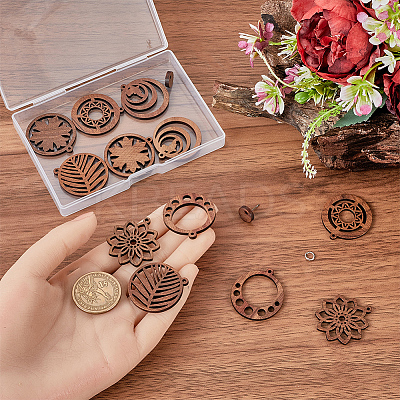 DIY Round/Flower Wood & Brass Stud Earring Jewelry Making Kits DIY-SC0026-57-1