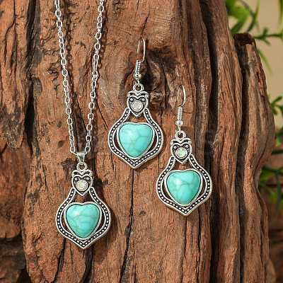 Bohemian Style Zinc Alloy & Synthetic Turquoise Pendant Necklaces & Dangle Earrings Sets WG40DB6-09-1