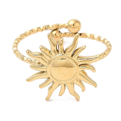 Ion Plating(IP) 304 Stainless Steel Sun Open Cuff Ring for Women RJEW-M149-08G-1