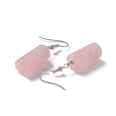 Natural Rose Quartz Cylindrical Dangle Earrings EJEW-D188-01P-05-1