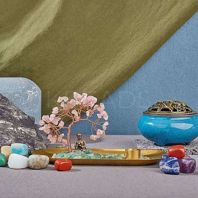 Natural Rose Quartz with Green Aventurine Chips with Brass Incense Burner Holder DJEW-G027-19RG-03-1