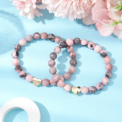 2Pcs Natural Pink Zebra Jasper Beaded Stretch Bracelets BJEW-JB11192-1