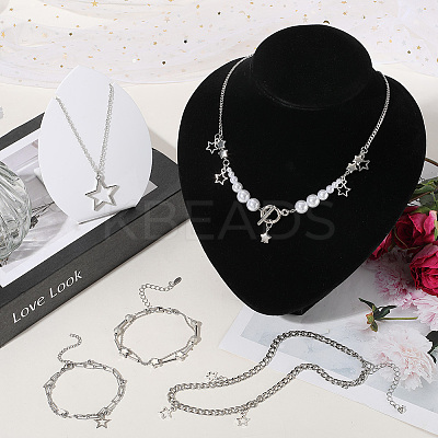Zinc Alloy Star Pendant Layered Necklaces & Multi-strand Bracelets for Women SJEW-SC0001-03-1