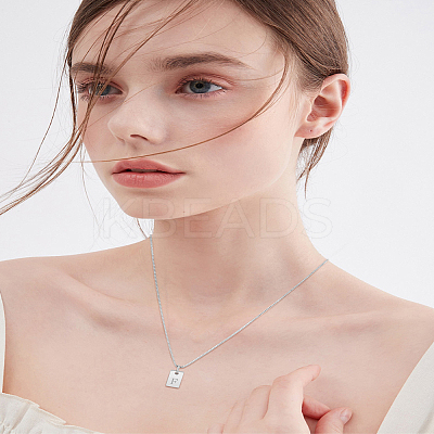 1Pc Stainless Steel Letter Rectangle Pendant Necklaces NJEW-LP0001-34F-P-1