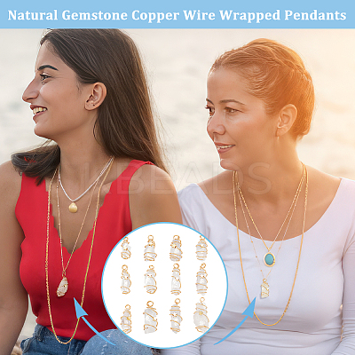 12Pcs Natural Quartz Crystal Copper Wire Wrapped Pendants PALLOY-FG0001-02A-1