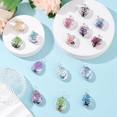 15Pcs 5 Styles Transparent Glass Pendants GLAA-YW0004-65-1