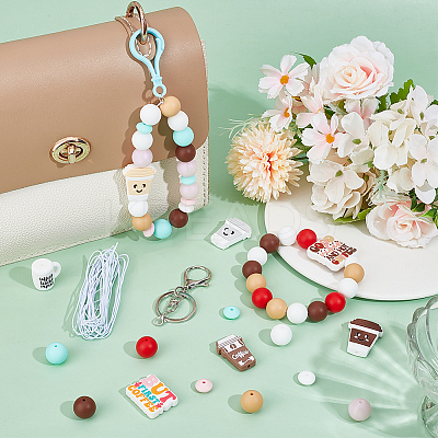 DIY Coffee Theme Silicone & Iron Keychain Making Kits DIY-SC0027-94-1