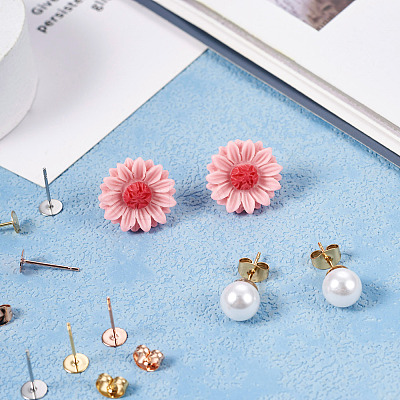 60Pcs 3 Color Flat Round 304 Stainless Steel Stud Earring Findings STAS-TA0002-47-1