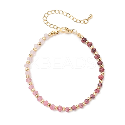 Brass & Dyed Natural Malaysia Jade Rondelle Beaded Bracelets for Women BJEW-JB13323-02-1